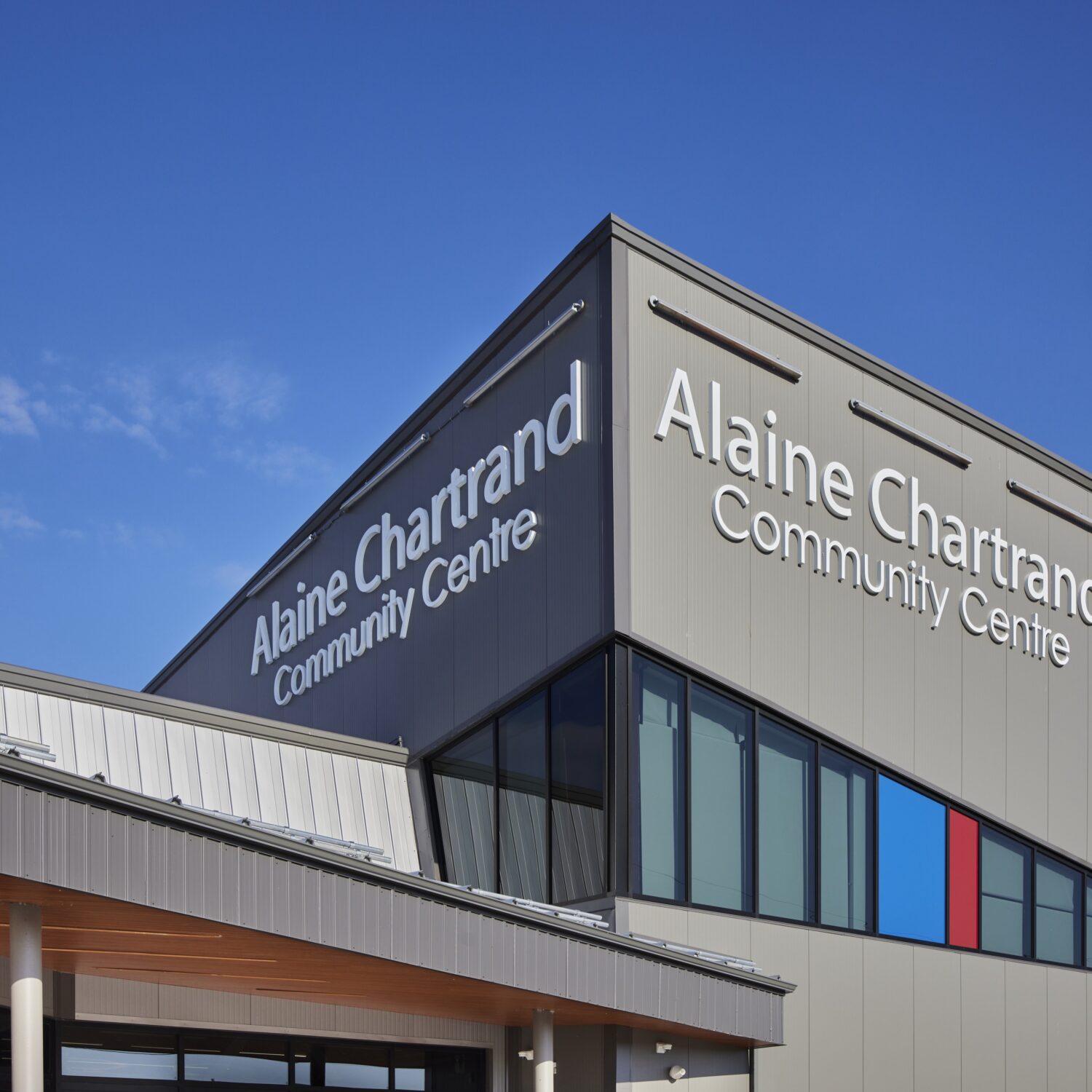 Close up of Alaine Chartrand Community Centre Exterior sign.