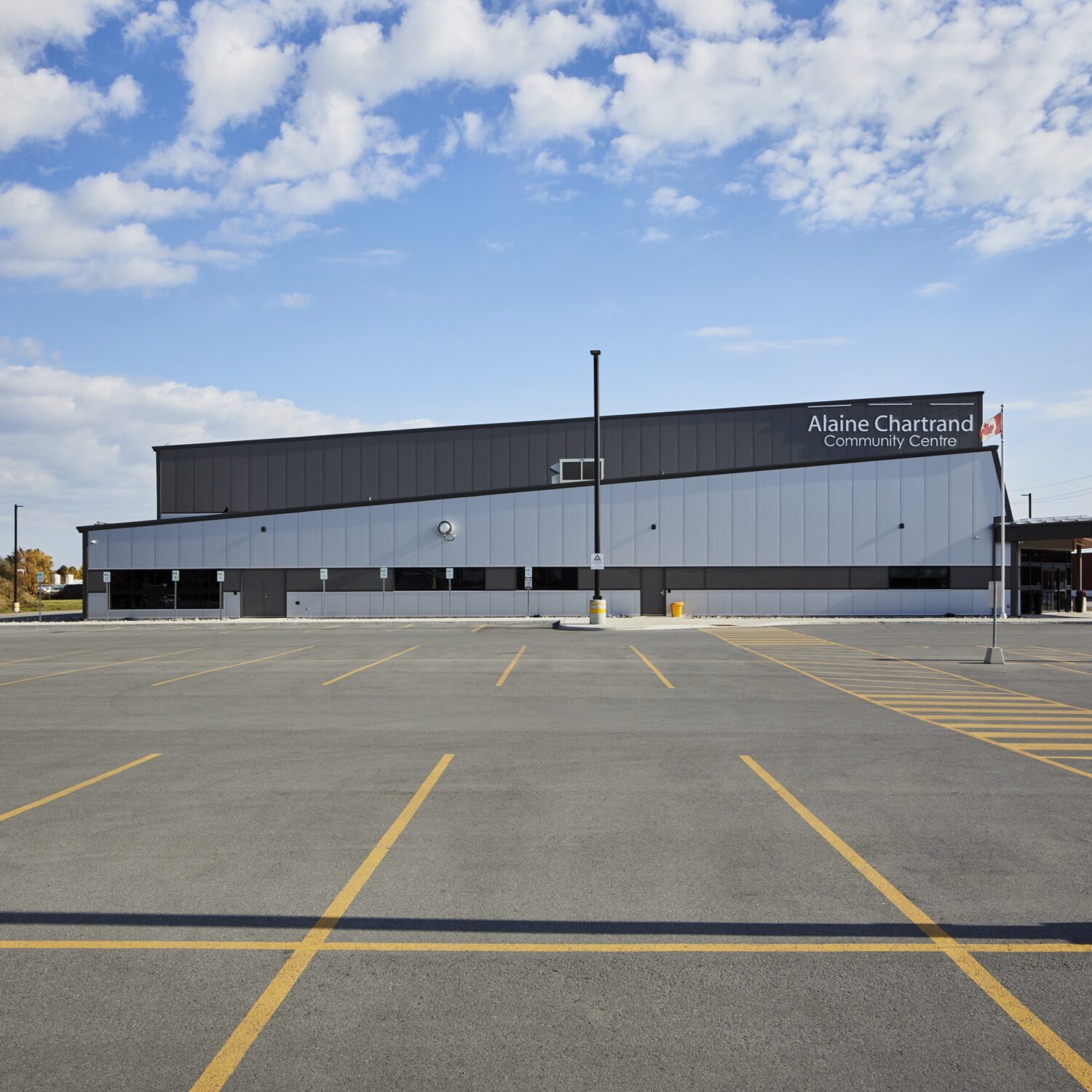 View of Arena exterior across parking lot